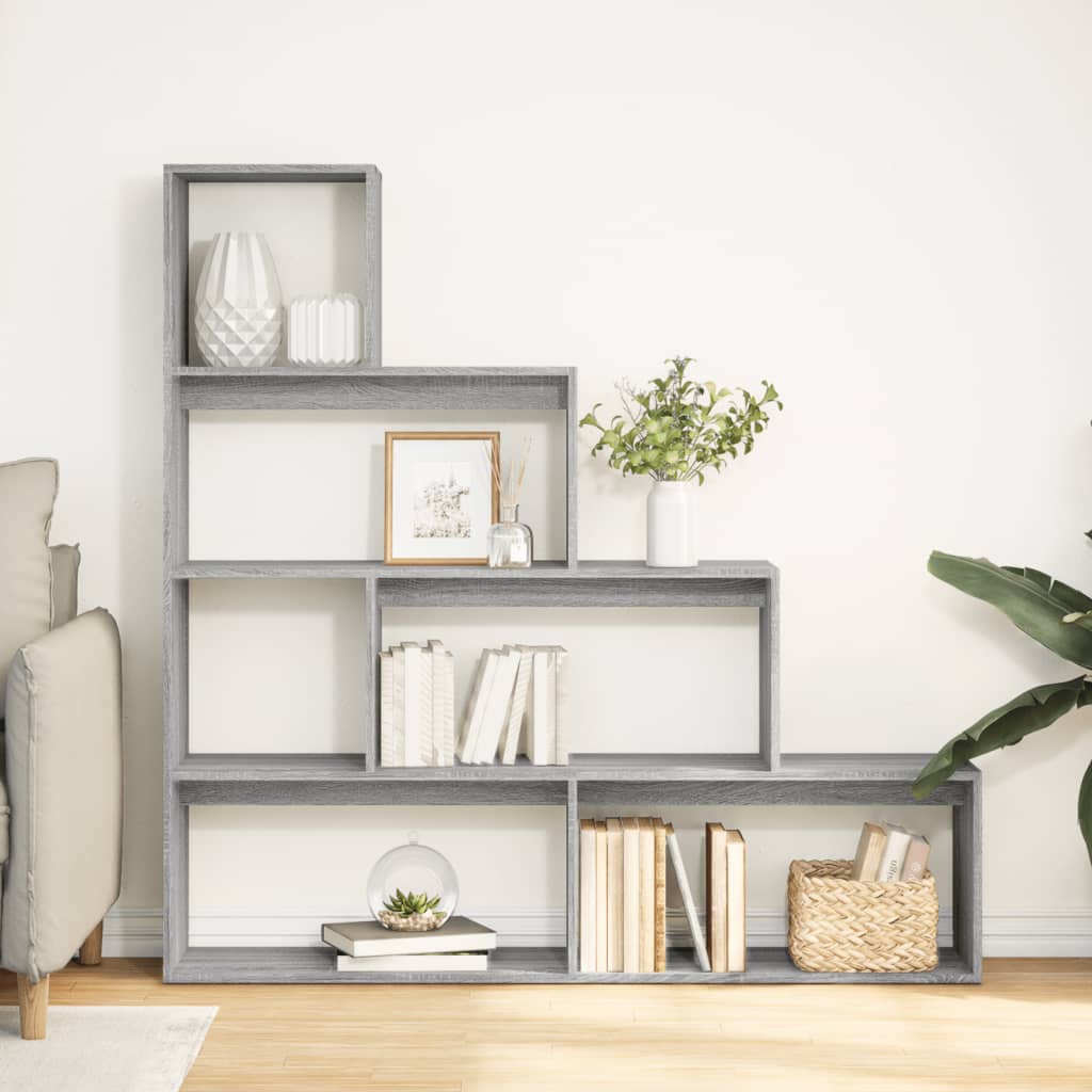 vidaXL Raumteiler-Bücherregal 4 Stufen Grau Sonoma 143,5x29x143,5 cm
