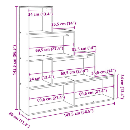 vidaXL Raumteiler-Bücherregal 4 Stufen Grau Sonoma 143,5x29x143,5 cm