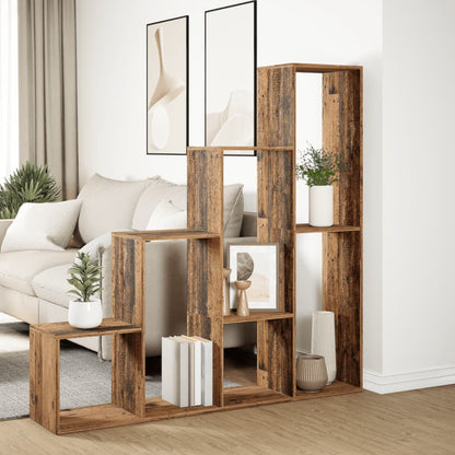 vidaXL Raumteiler-Bücherregal 4 Stufen Altholz-Optik 143,5x29x143,5 cm