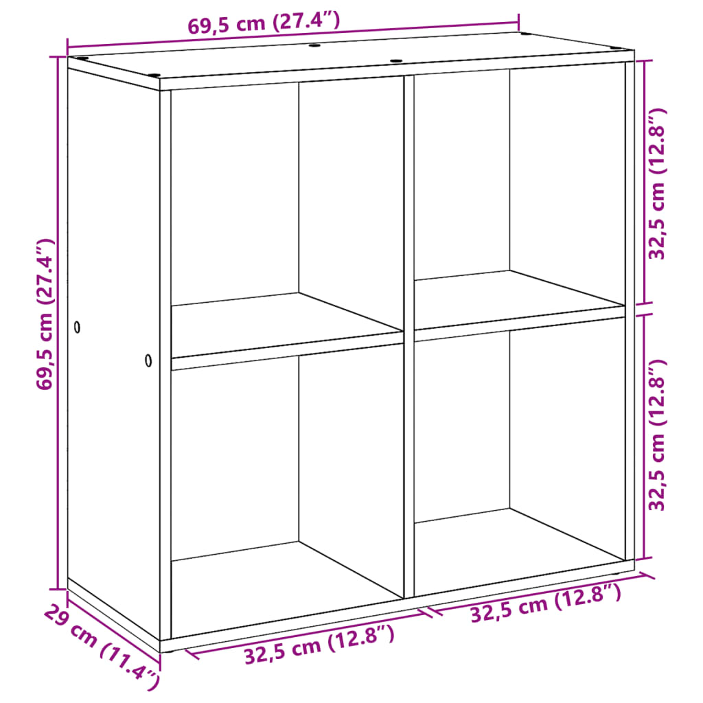 vidaXL Raumteiler-Bücherregal Grau Sonoma 69,5x29x69,5 cm