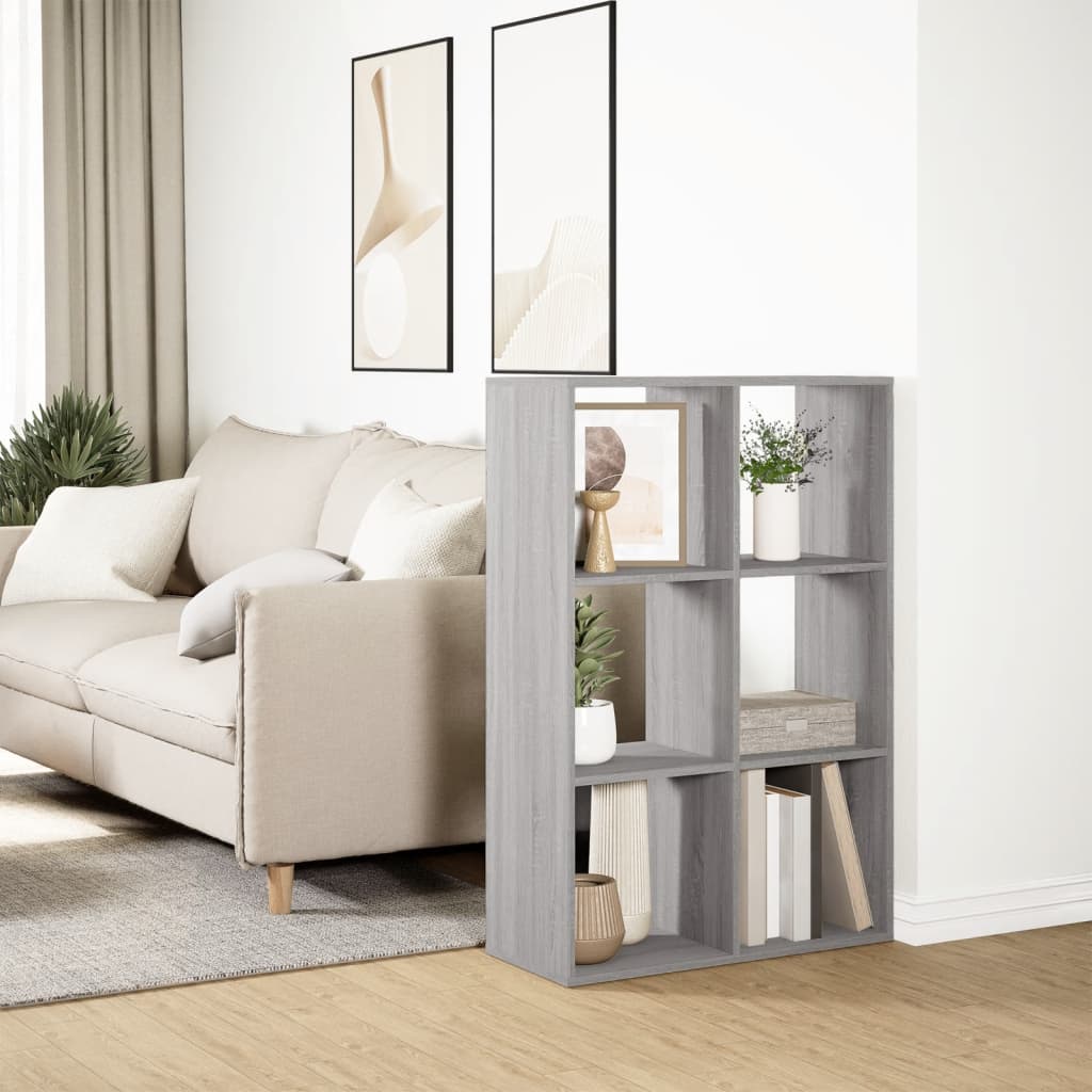 vidaXL Raumteiler-Bücherregal Grau Sonoma 69,5x29x103,5 cm