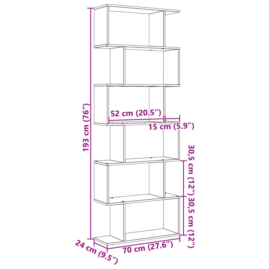 vidaXL Raumteiler-Bücherregal 6 Etagen Schwarz 70x24x193 cm