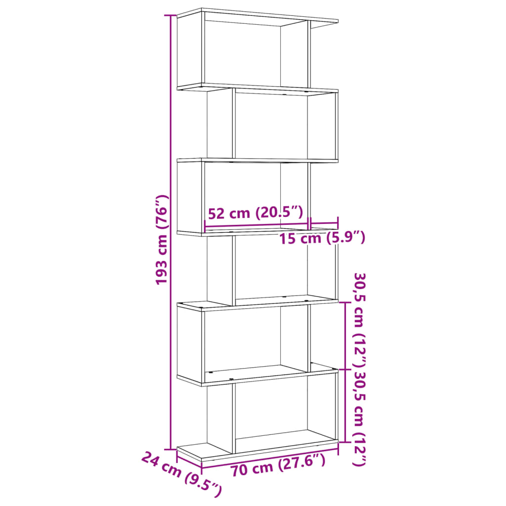 vidaXL Étagère de séparation de pièce à 6 niveaux Chêne sonoma 70x24x193 cm
