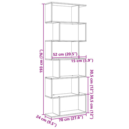 vidaXL Raumteiler-Bücherregal 6 Etagen Räuchereiche 70x24x193 cm