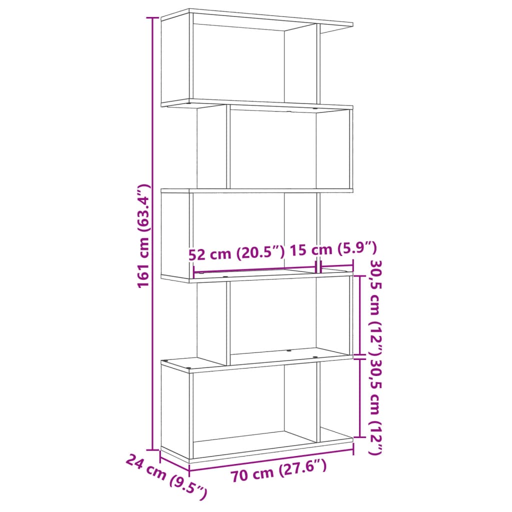 vidaXL Bibliothèque de séparation à 5 niveaux blanc 70x24x161 cm en bois d'ingénierie