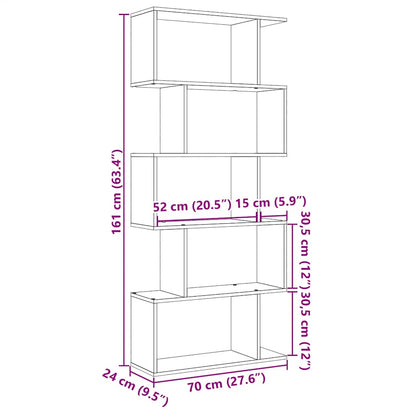 vidaXL Raumteiler-Bücherregal 5 Etagen Räuchereiche 70x24x161 cm
