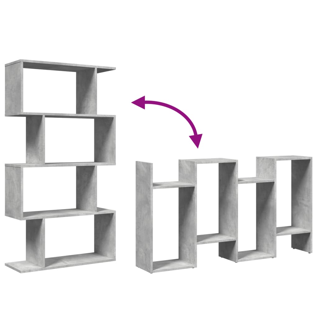 vidaXL Raumteiler-Bücherregal 4 Böden Betongrau 70x24x129 cm