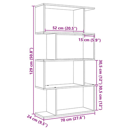 vidaXL Raumteiler-Bücherregal 4 Böden Altholz-Optik 70x24x129 cm