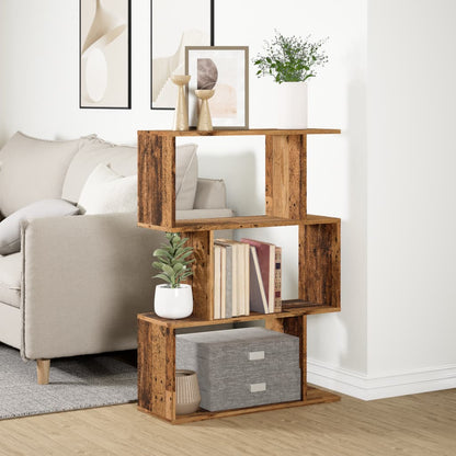 vidaXL Raumteiler-Bücherregal 3 Fächer Altholz-Optik 70x24x97 cm