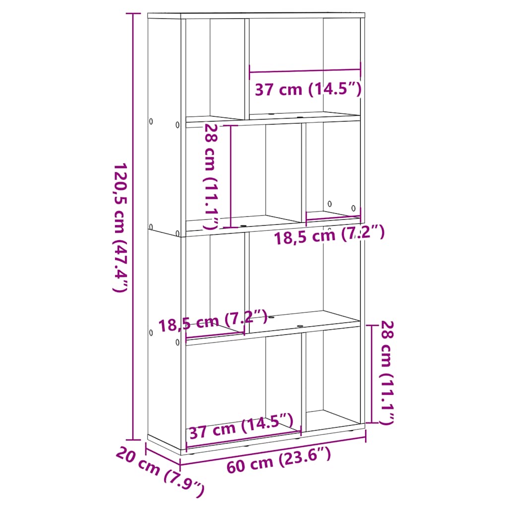 vidaXL Bücherregal Grau Sonoma 60x20x120,5 cm Holzwerkstoff