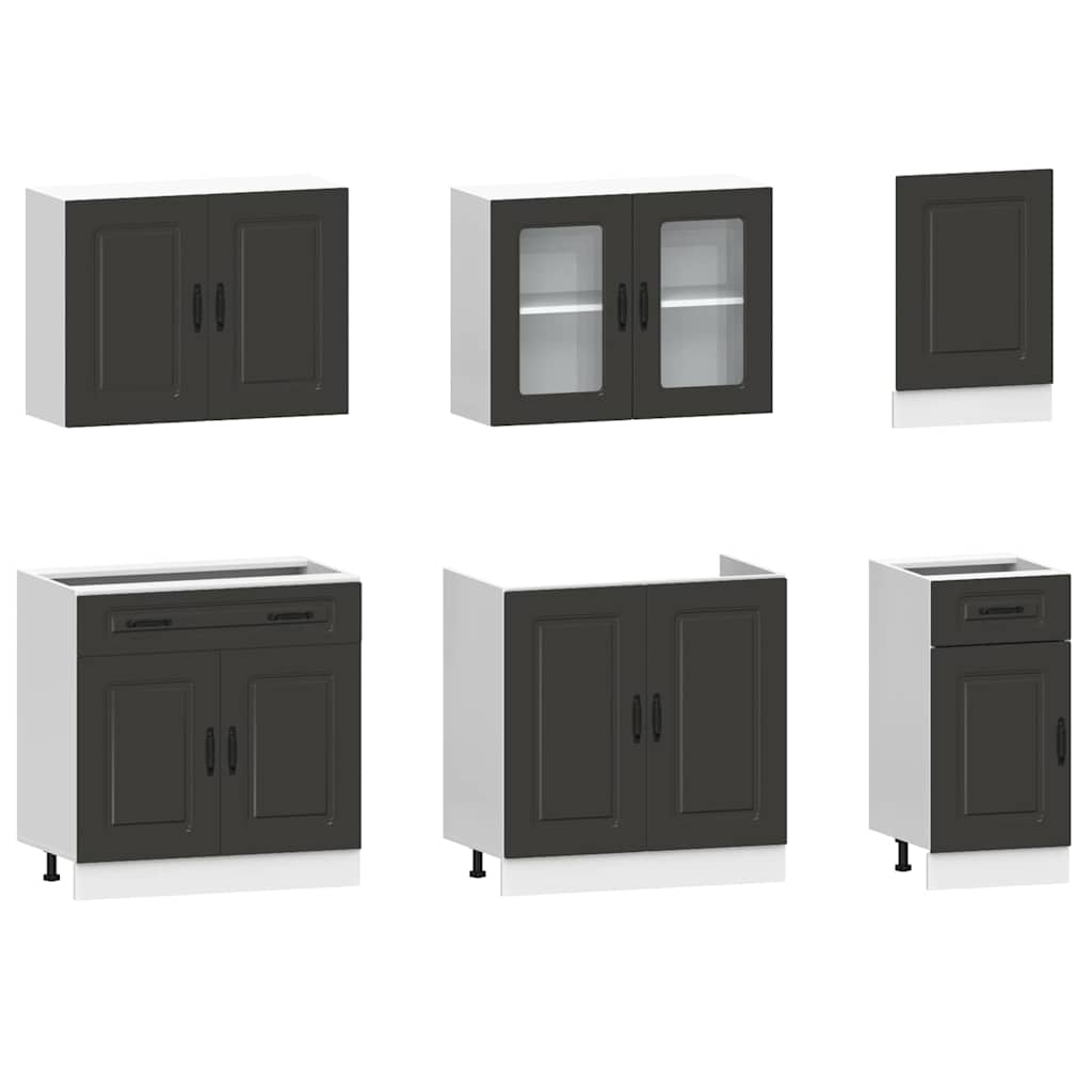 vidaXL 7-tlg. Küchenschrank-Set Kalmar Schwarz Holzwerkstoff
