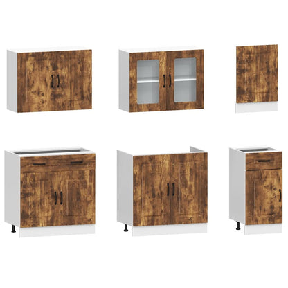 vidaXL 7-tlg. Küchenschrank-Set Kalmar Räuchereiche Holzwerkstoff