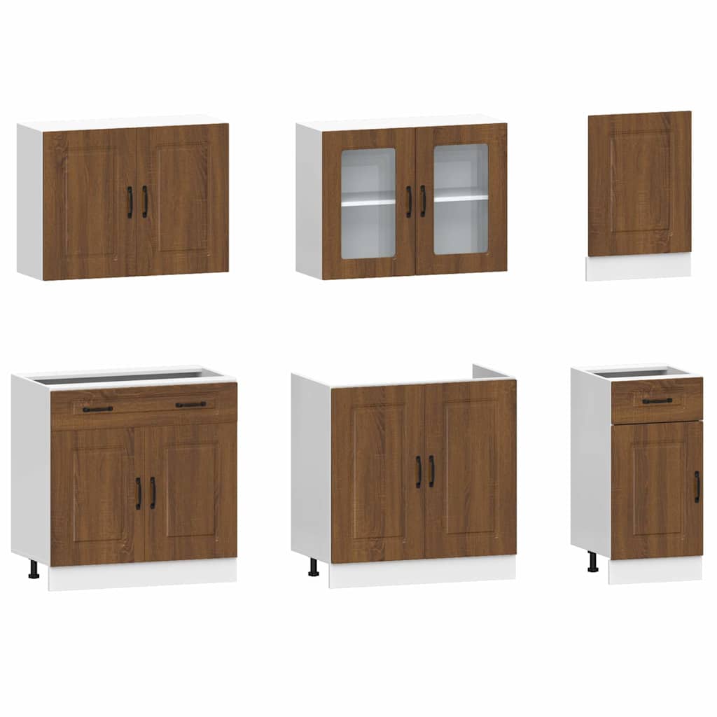 vidaXL 7-tlg. Küchenschrank-Set Kalmar Braun Eichen-Optik Holzwerkstoff