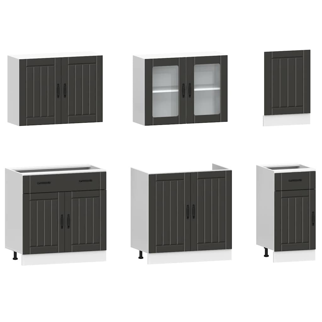 vidaXL 7-tlg. Küchenschrank-Set Kalmar Schwarz Holzwerkstoff