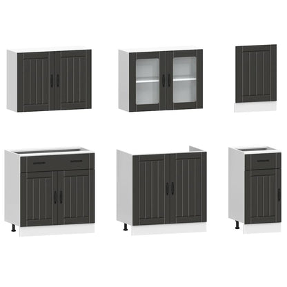 vidaXL 7-tlg. Küchenschrank-Set Kalmar Schwarz Holzwerkstoff