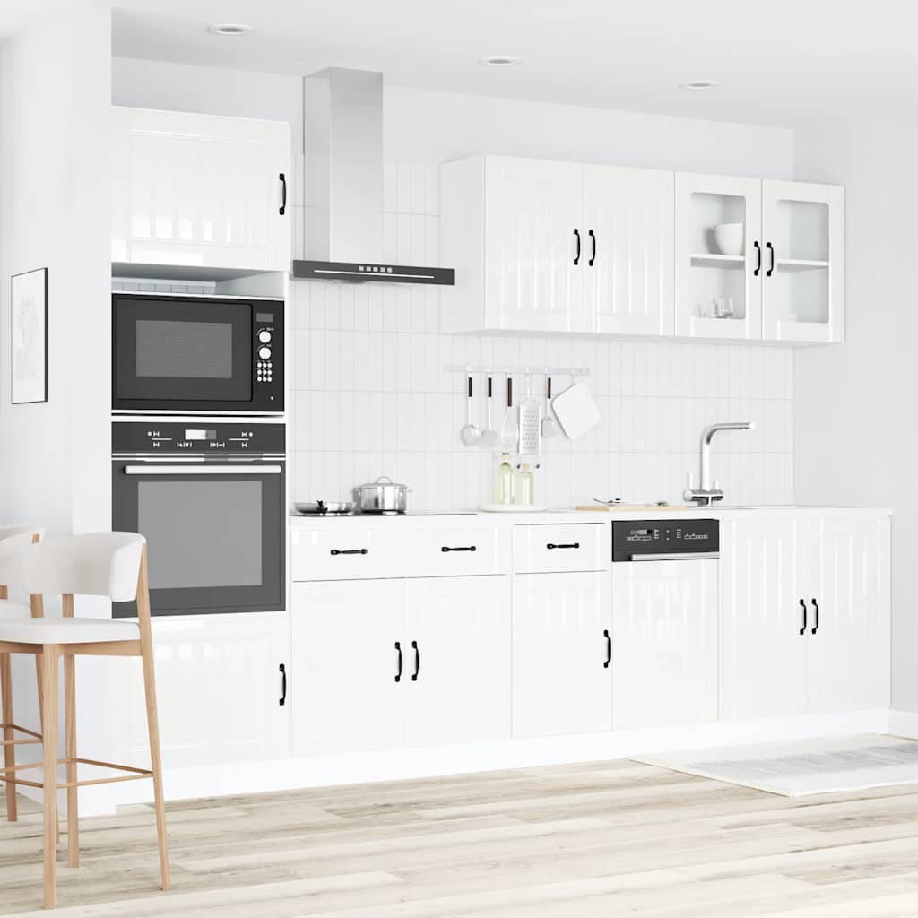 vidaXL Ensemble de 7 meubles de cuisine Lucca Blanc brillant en bois d'ingénierie