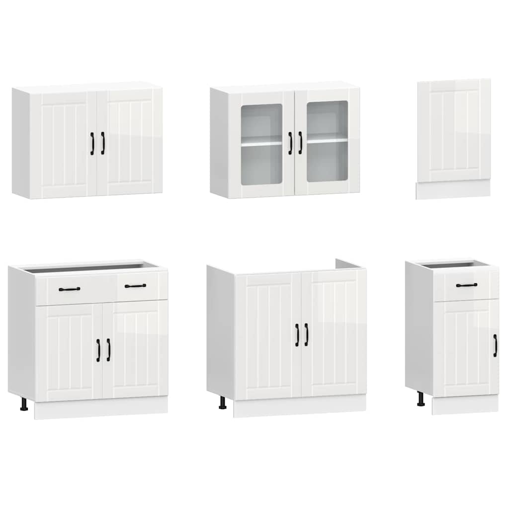 vidaXL Ensemble de 7 meubles de cuisine Lucca Blanc brillant en bois d'ingénierie