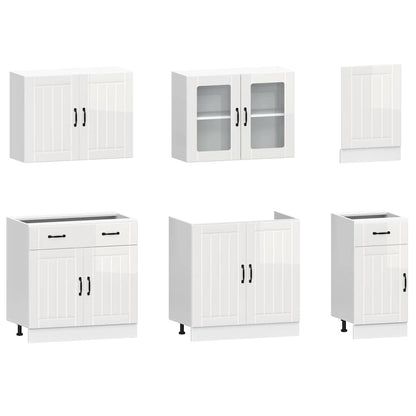 vidaXL Ensemble de 7 meubles de cuisine Lucca Blanc brillant en bois d'ingénierie