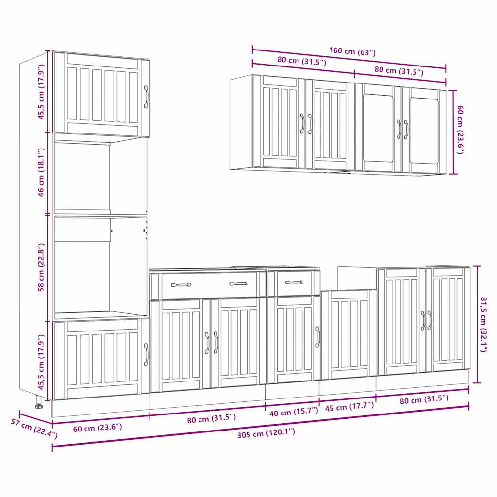 vidaXL 7-tlg. Küchenschrank-Set Lucca Betongrau Holzwerkstoff