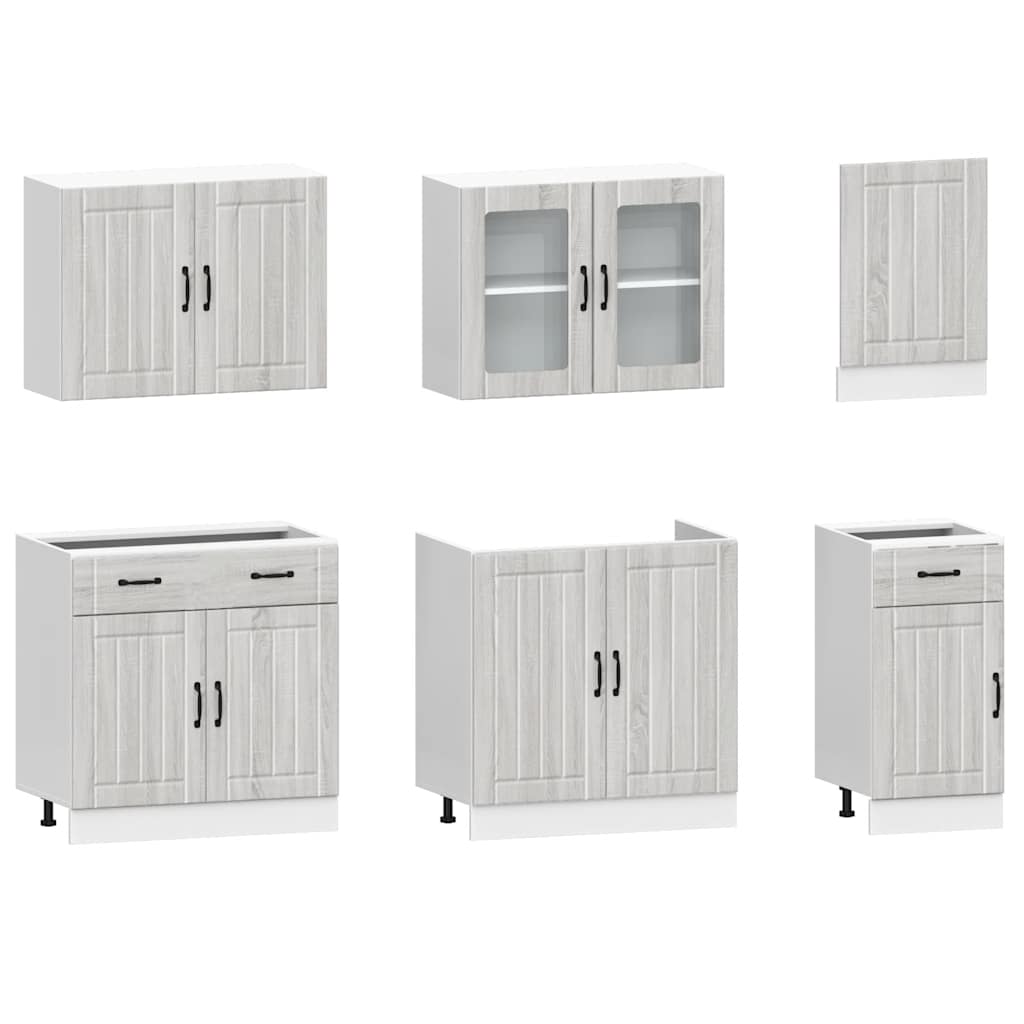 vidaXL 7-tlg. Küchenschrank-Set Kalmar Grau Sonoma Holzwerkstoff
