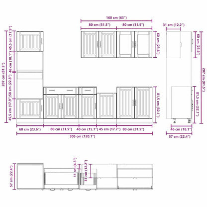 vidaXL 7-tlg. Küchenschrank-Set Lucca Braun Eichen-Optik Holzwerkstoff