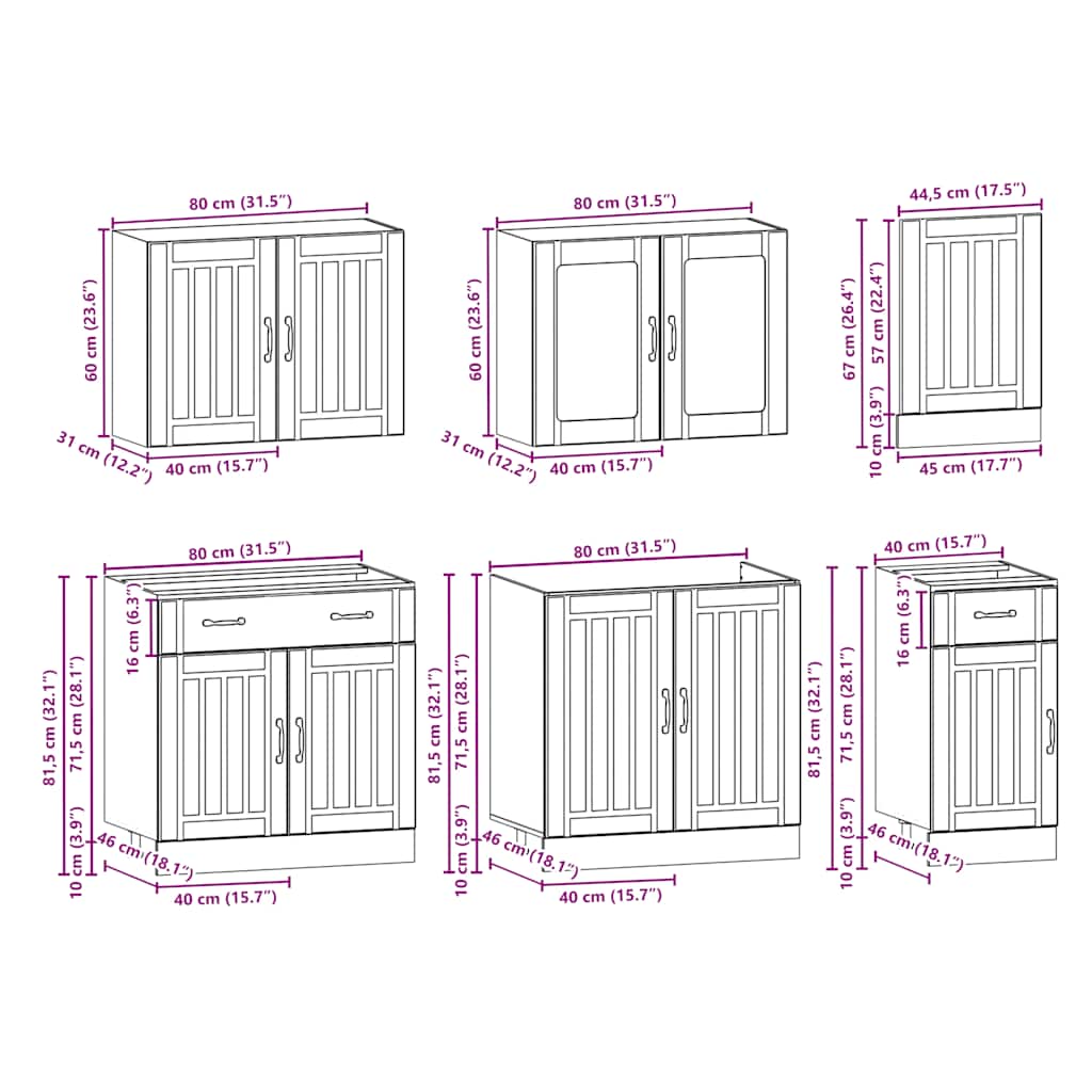 vidaXL 7-tlg. Küchenschrank-Set Lucca Braun Eichen-Optik Holzwerkstoff
