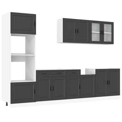 vidaXL 7-tlg. Küchenschrank-Set Porto Schwarz Holzwerkstoff
