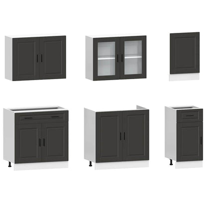 vidaXL 7-tlg. Küchenschrank-Set Porto Schwarz Holzwerkstoff