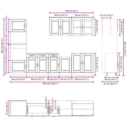 vidaXL 7-tlg. Küchenschrank-Set Kalmar Hochglanz-Weiß Holzwerkstoff