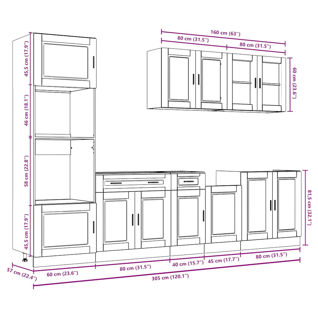 vidaXL 7-tlg. Küchenschrank-Set Porto Sonoma-Eiche Holzwerkstoff