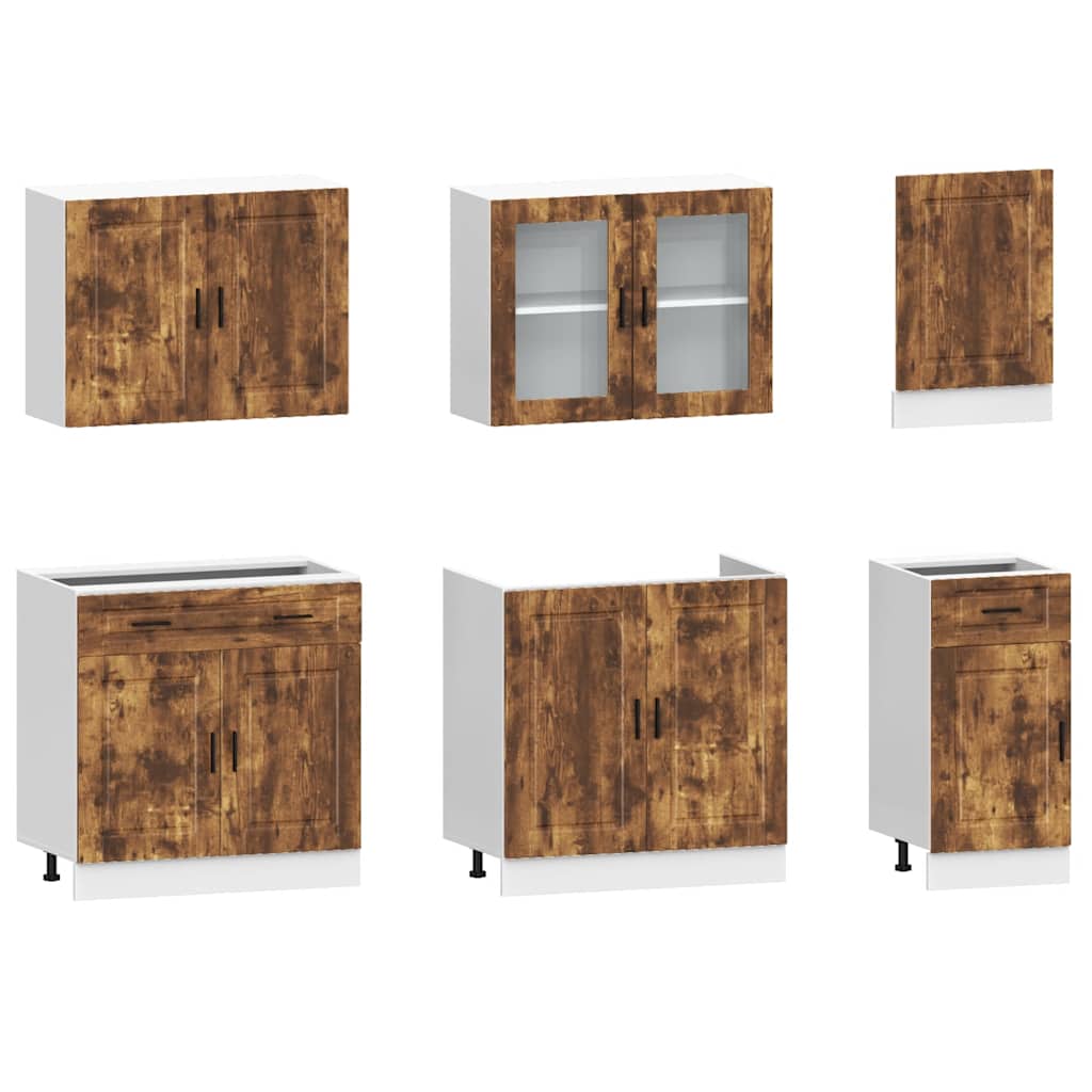 vidaXL 7-tlg. Küchenschrank-Set Kalmar Räuchereiche Holzwerkstoff