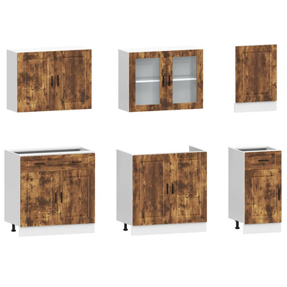 vidaXL 7-tlg. Küchenschrank-Set Kalmar Räuchereiche Holzwerkstoff