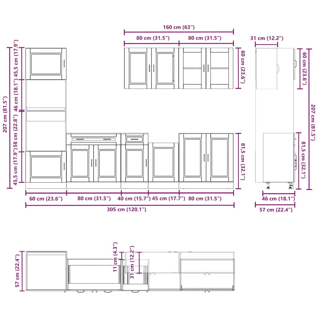 vidaXL 7-tlg. Küchenschrank-Set Kalmar Räuchereiche Holzwerkstoff