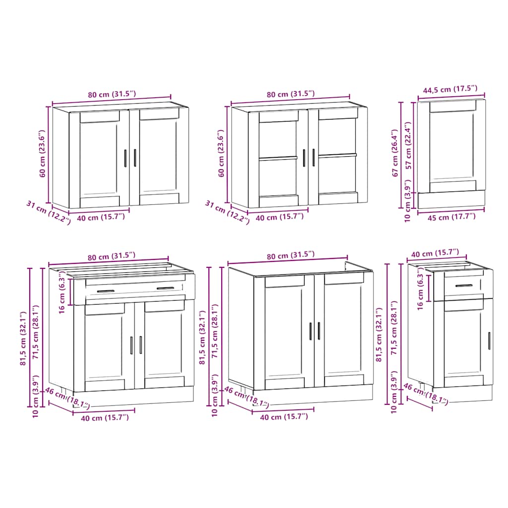 vidaXL 7-tlg. Küchenschrank-Set Porto Braun Eichen-Optik Holzwerkstoff