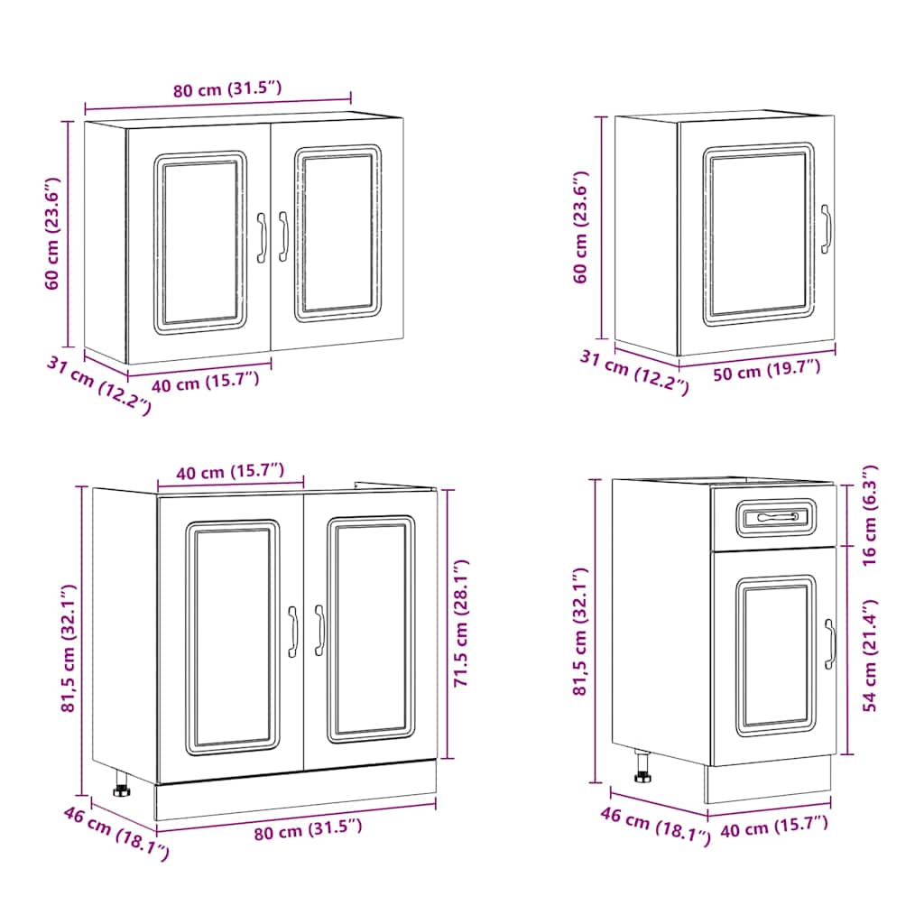 vidaXL 7-tlg. Küchenschrank-Set Kalmar Schwarz Holzwerkstoff