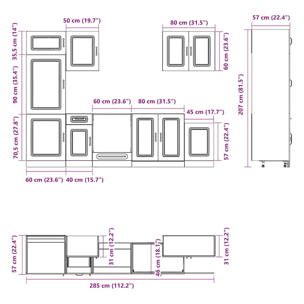 7-tlg. Küchenschrank-Set Kalmar Räuchereiche Holzwerkstoff