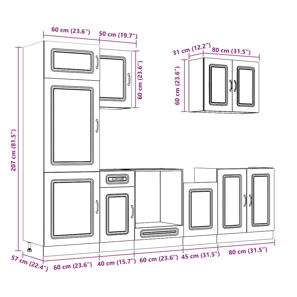7-tlg. Küchenschrank-Set Kalmar Räuchereiche Holzwerkstoff
