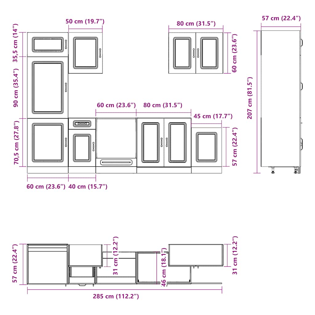 vidaXL 7-tlg. Küchenschrank-Set Kalmar Altholz-Optik Holzwerkstoff