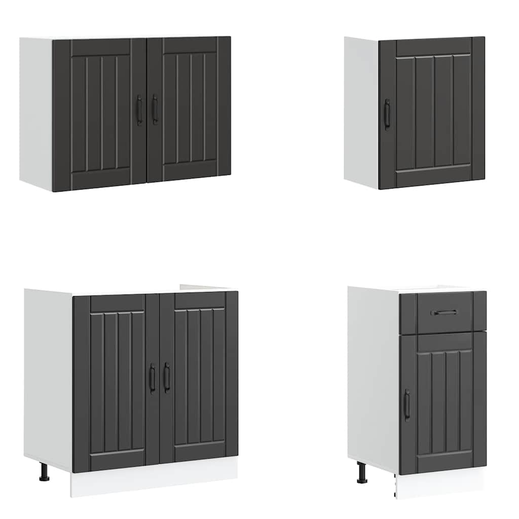 vidaXL Ensemble de 7 meubles de cuisine Lucca Noir Bois d'ingénierie