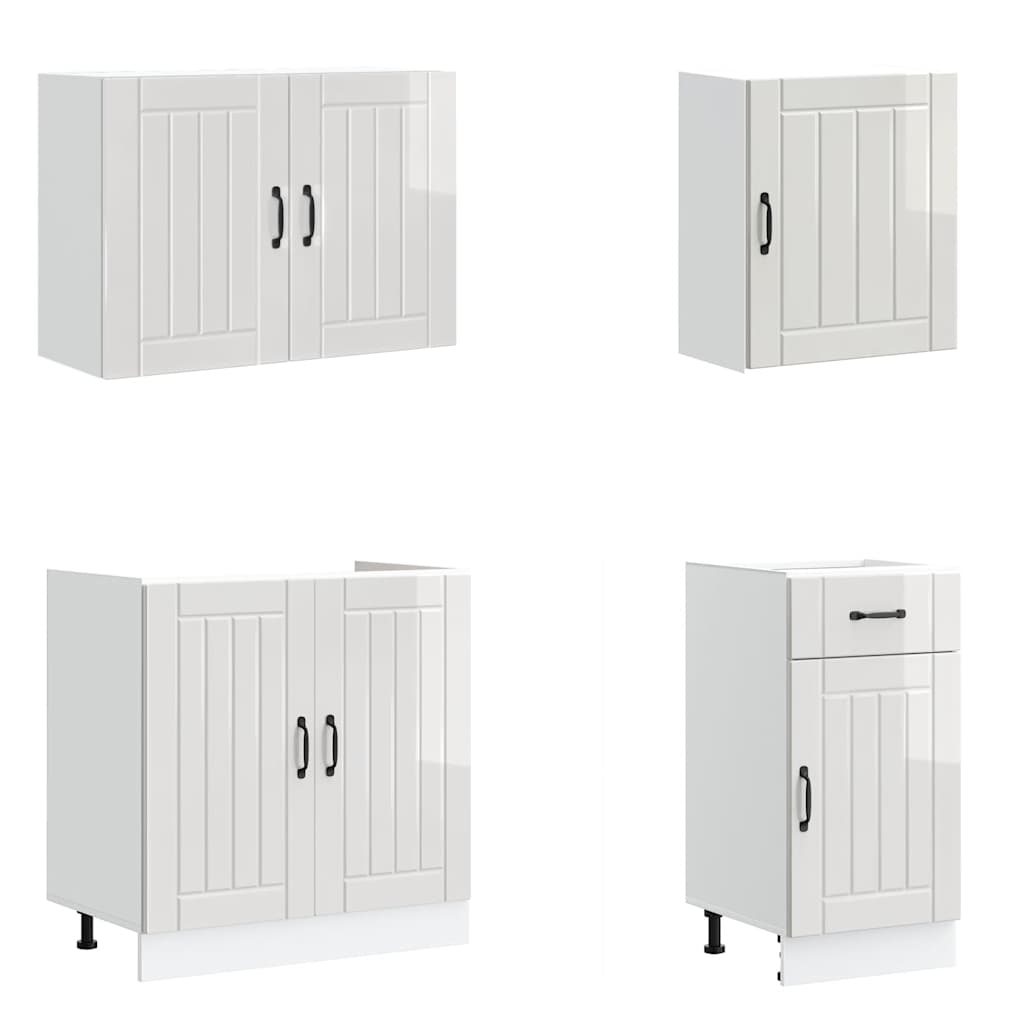 vidaXL Ensemble de 7 meubles de cuisine Lucca MDF laqué blanc