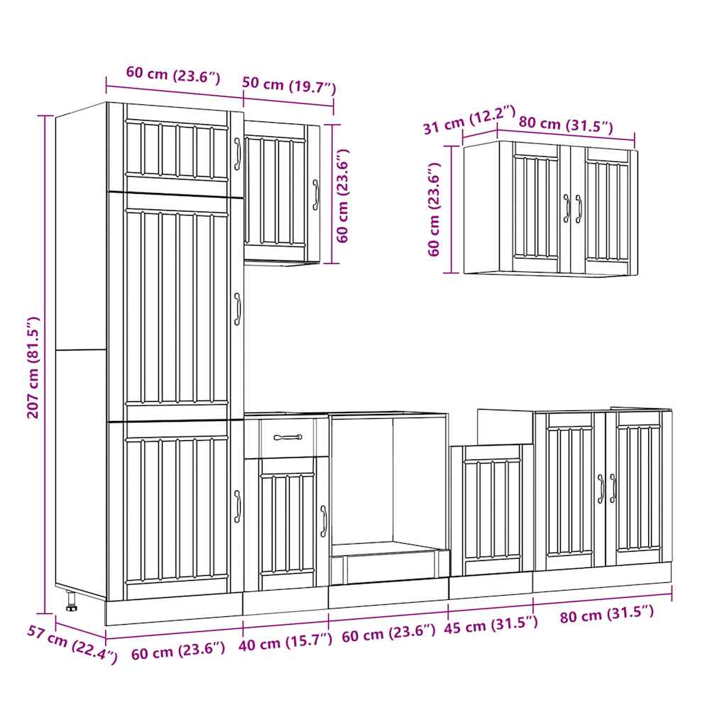 vidaXL 7-tlg. Küchenschrank-Set Lucca Betongrau Holzwerkstoff