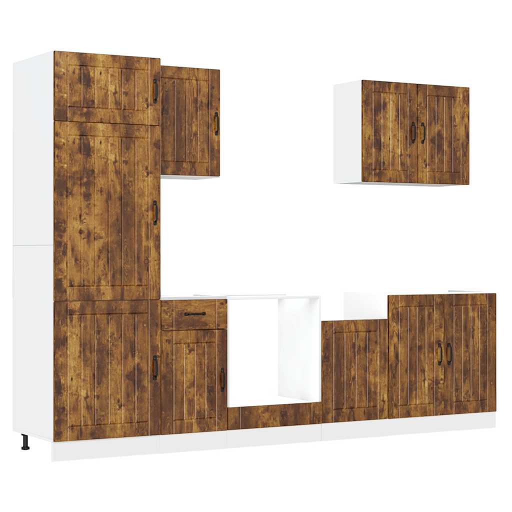 vidaXL Ensemble de 7 meubles de cuisine Lucca Chêne fumé Bois d'ingénierie