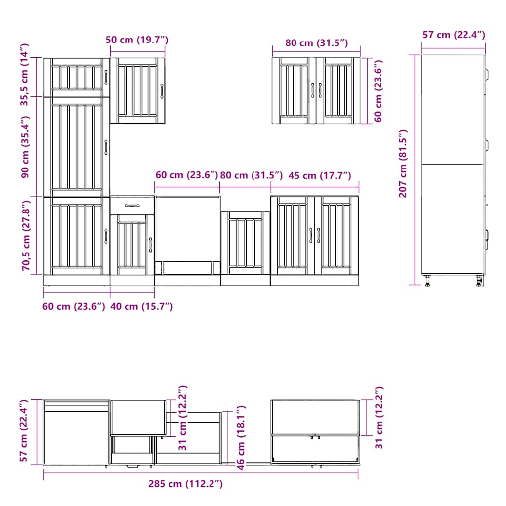 vidaXL 7-tlg. Küchenschrank-Set Lucca Grau Sonoma Holzwerkstoff