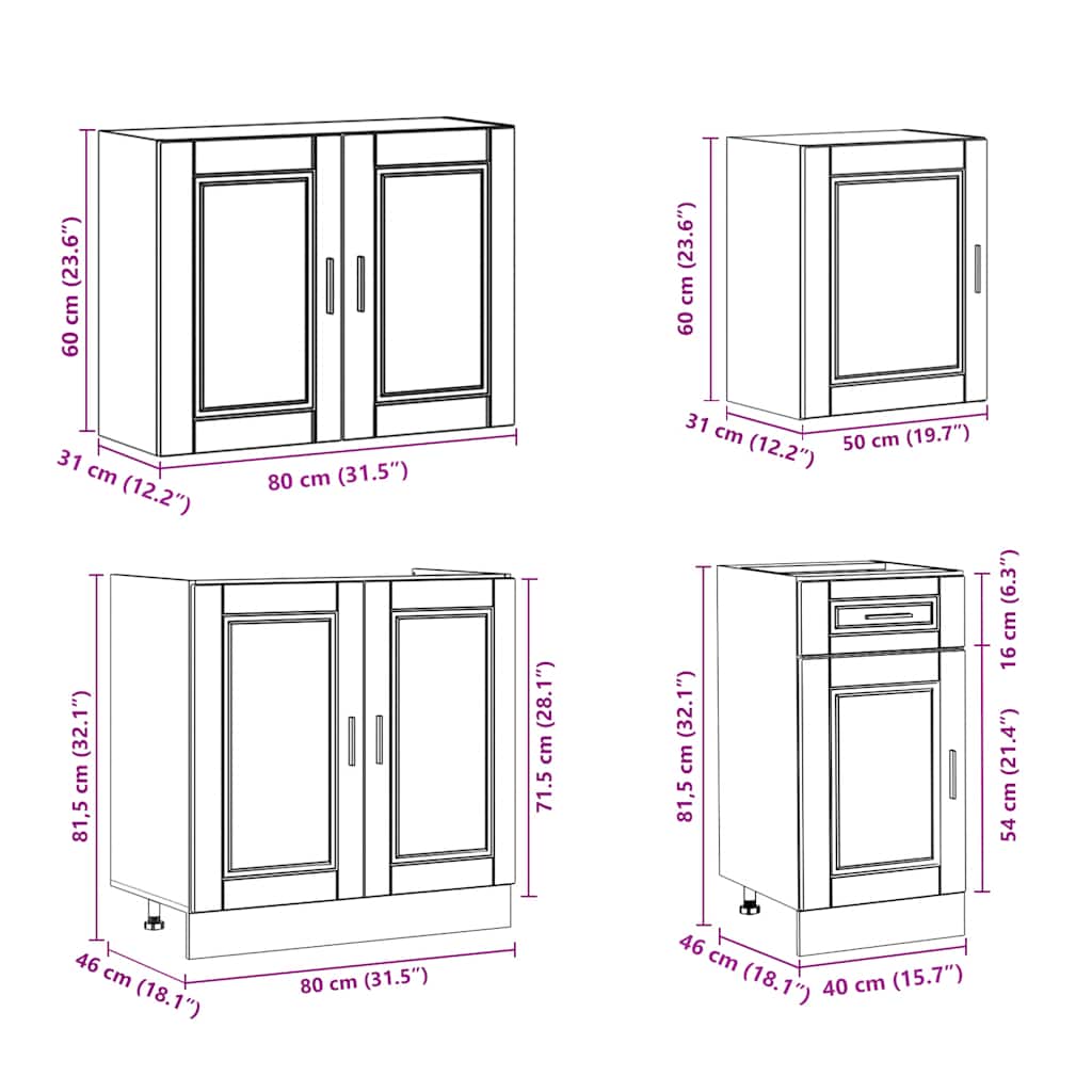 vidaXL 7-tlg. Küchenschrank-Set Porto Weiß Holzwerkstoff