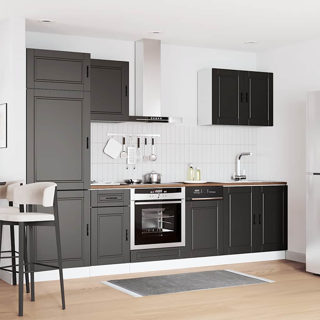 vidaXL Ensemble de 7 éléments de meuble de cuisine Porto Noir Bois d'ingénierie