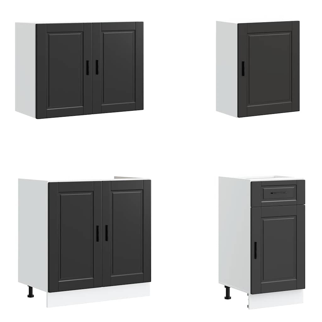 vidaXL Ensemble de 7 éléments de meuble de cuisine Porto Noir Bois d'ingénierie