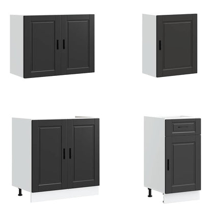 vidaXL Ensemble de 7 éléments de meuble de cuisine Porto Noir Bois d'ingénierie