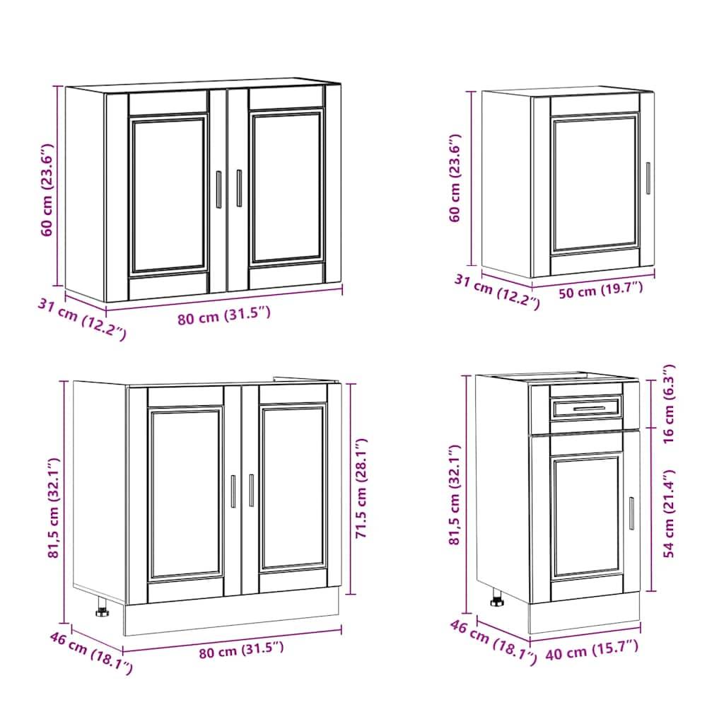 vidaXL 7-tlg. Küchenschrank-Set Porto Hochglanz-Weiß Holzwerkstoff