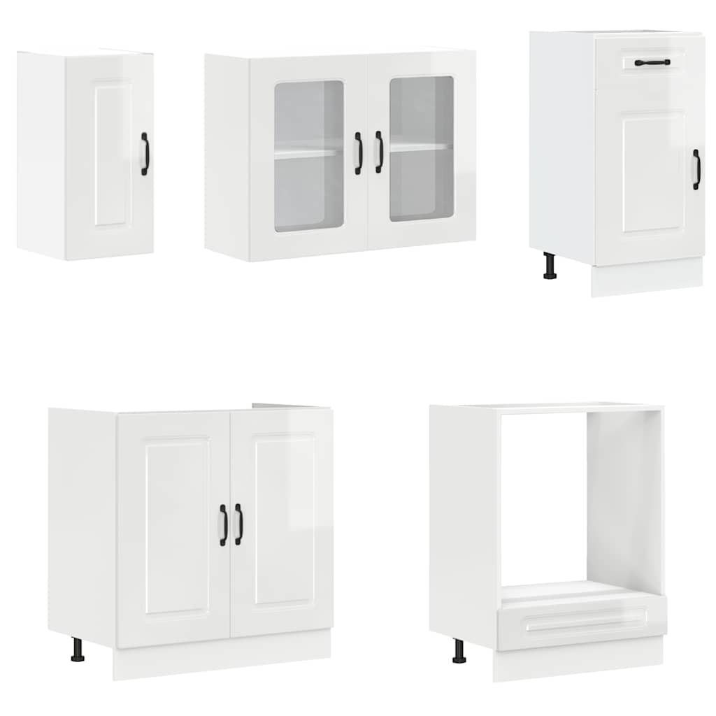 vidaXL 8-tlg. Küchenschrank-Set Kalmar Kalmar Hochglanz-Weiß Holzwerkstoff