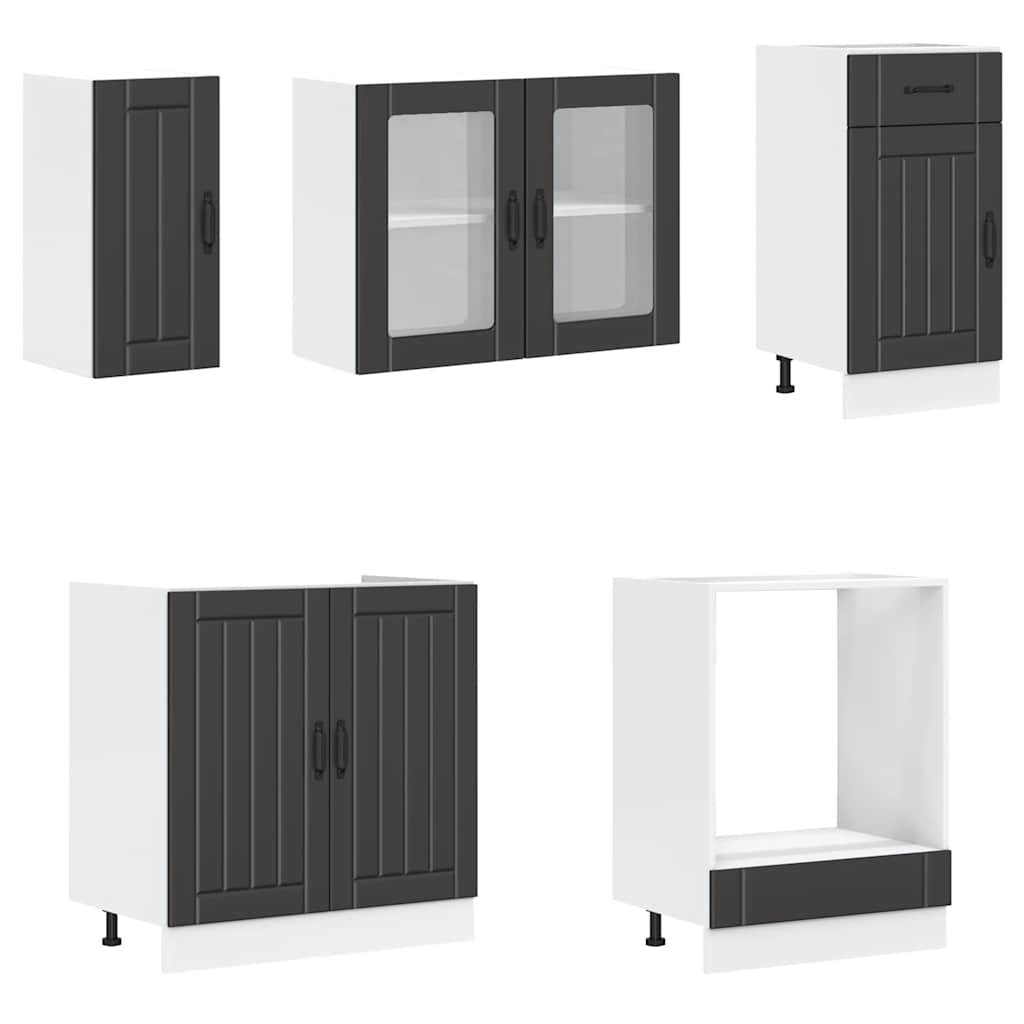 vidaXL 8-tlg. Küchenschrank-Set Kalmar Schwarz Holzwerkstoff